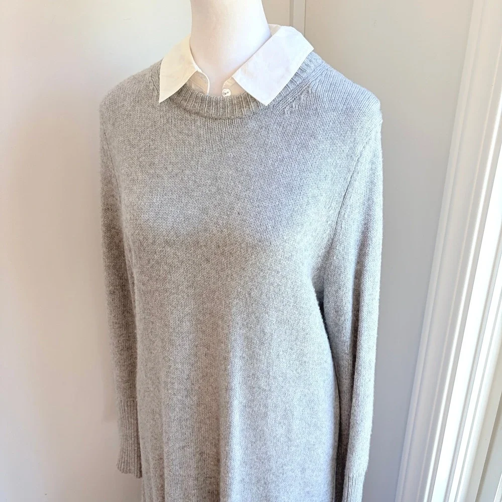 Cinq a Sept Wool Cashmere Sweater Dress Medium Gray Ruffle Hem Knit Luxury
